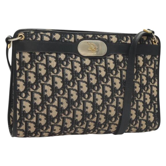 DIOR Trotter Canvas Shoulder Bag Navy Gold - Picture 1 of 12